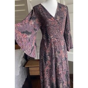Cienna WhimsiGoth True wrap maxi dress BoHo dark romantic Paisley bell sleeves M
